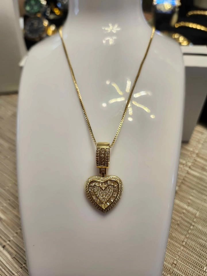 Gold Heart Pendant Necklace with Clear Stones - photo 3