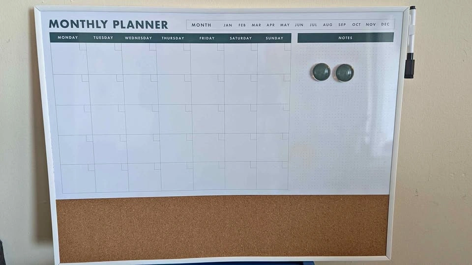 Quartet Magnetic Monthly Planner Whiteboard with Cork Board