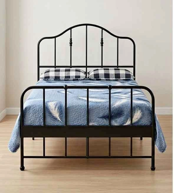 Black Metal Bed with wooden slats