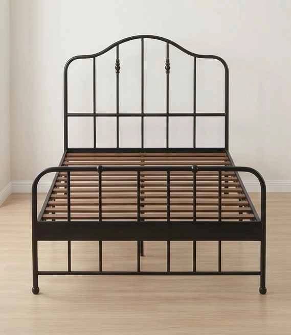 Black Metal Bed with wooden slats - photo 2