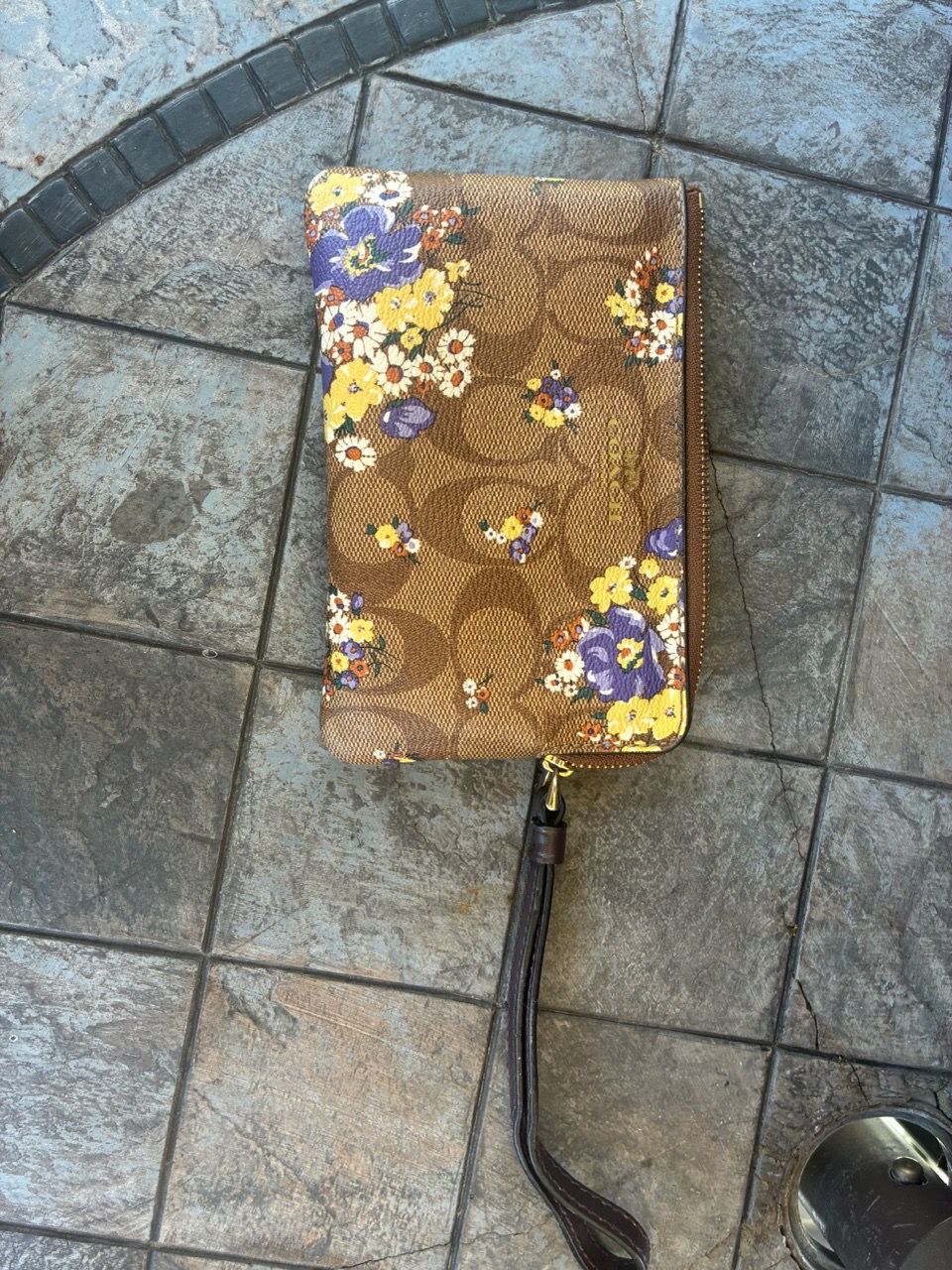 Coach Signature Floral Zip Wristlet Wallet