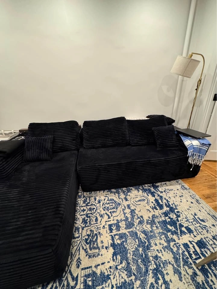 Oversized Black Corduroy Sectional Sofa w/ Chaise – 108” - photo 3
