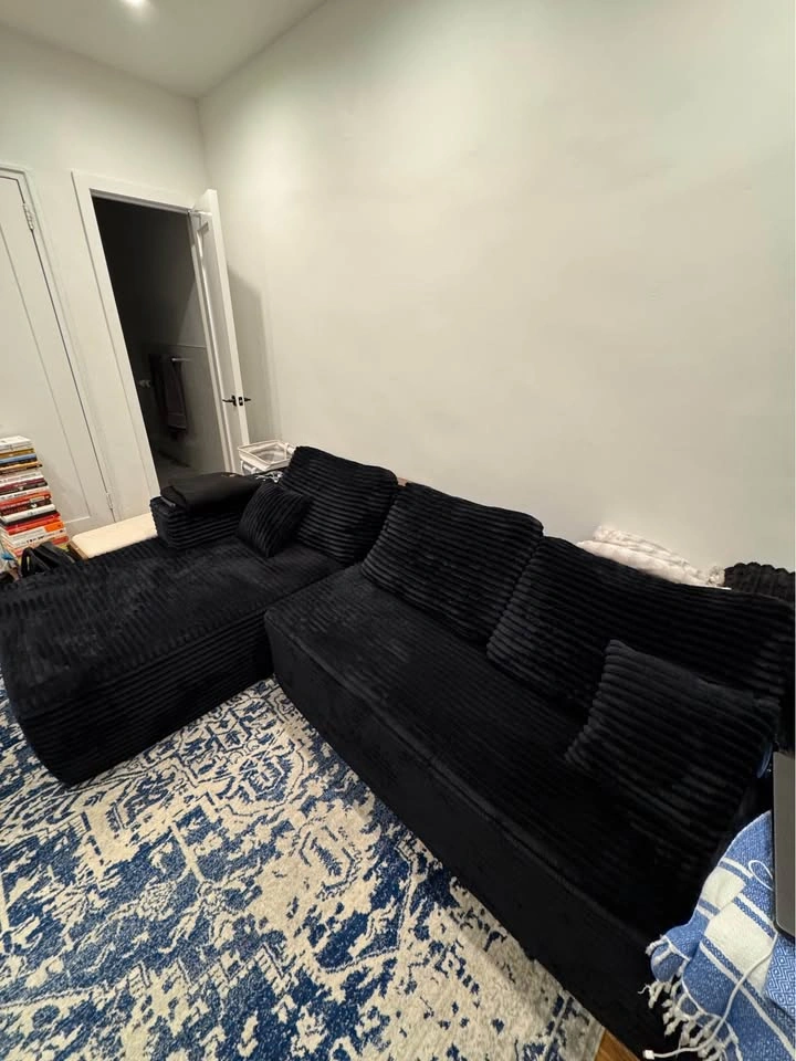 Oversized Black Corduroy Sectional Sofa w/ Chaise – 108” - photo 4