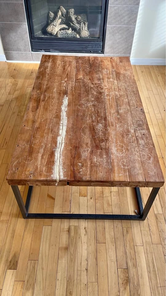 Rustic Wood Coffee Table w/ Metal Base