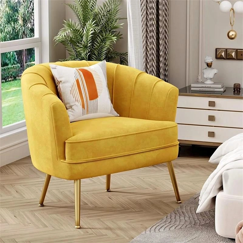 Everly Quinn Velvet Accent Barrel Chair Yellow