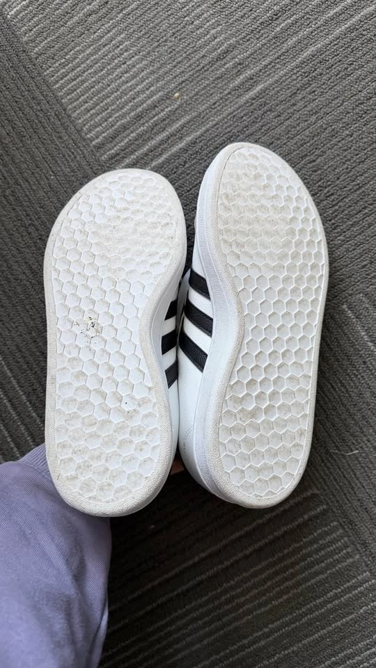 Adidas White Leather Black 3 Stripe Cloud Foam Sneakers - Sz 7 - photo 3