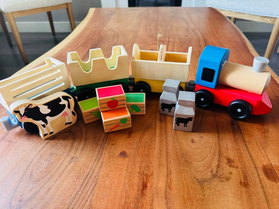Wooden Melissa Farm Animal and Cargo Train Set