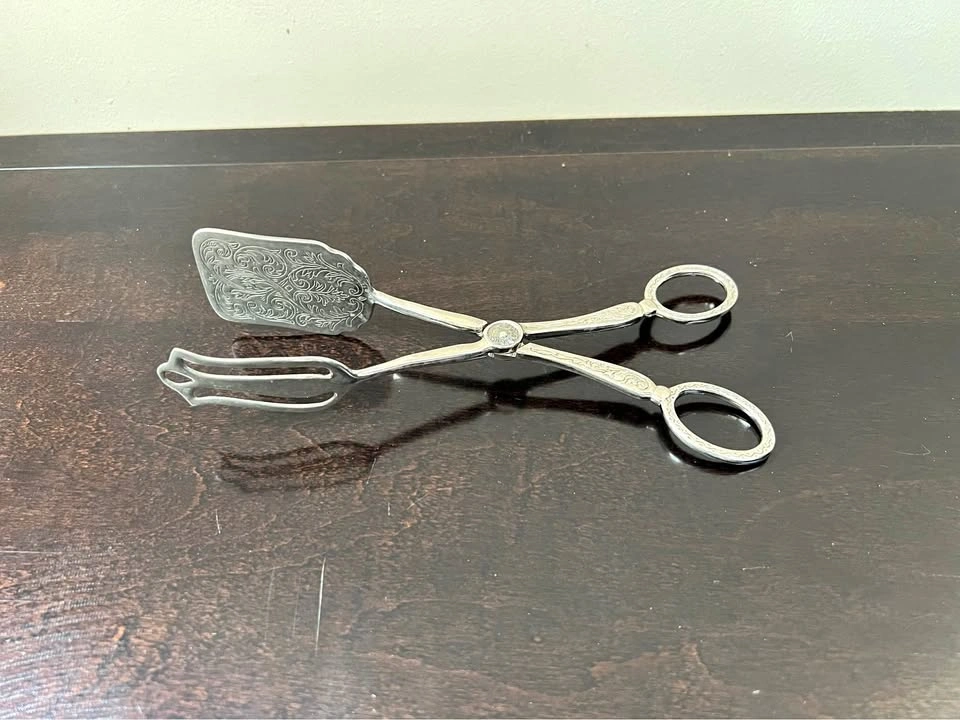 Vintage Silver-Plated Pastry / Buffet Tong with Ornate Engraving