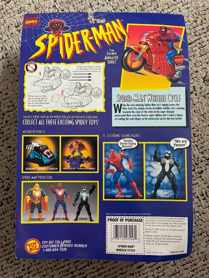 Vintage Toy Biz Spider-Man Motorized Wheelie Cycle Action Toy - photo 2