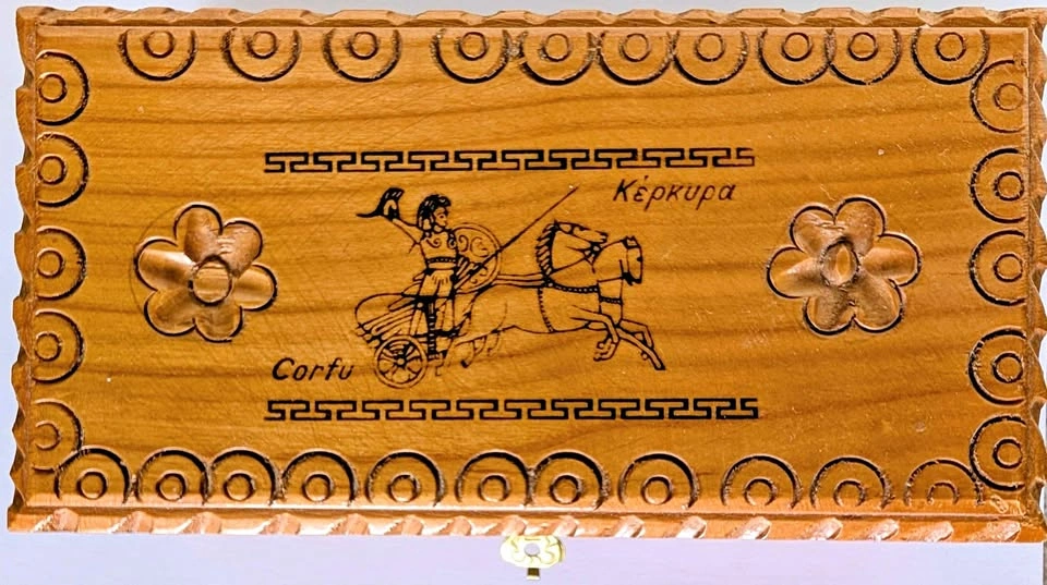 Vintage Souvenir Wood Jewelry Box from Greece