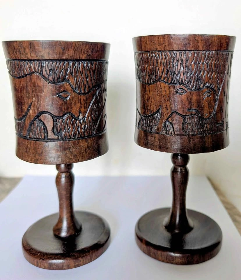 Pair of Hand-Carved Wooden Goblets from Africa