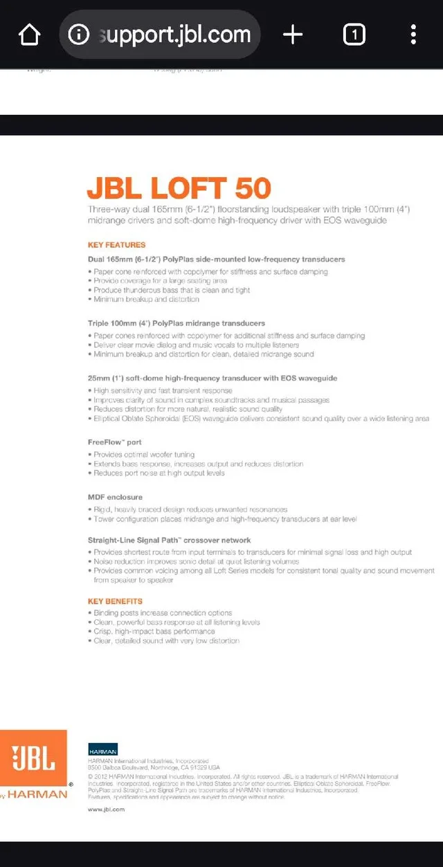 JBL Loft 50 floor standing speaker with subwoofer (Pair) image indicator(2)