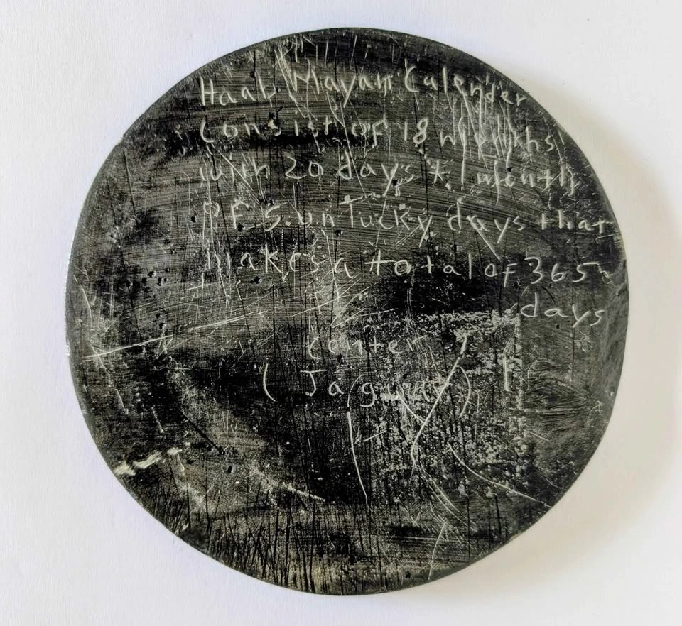 Hand Carved Black Slate Mayan Haab Calendar Stone with Jaguar - photo 2