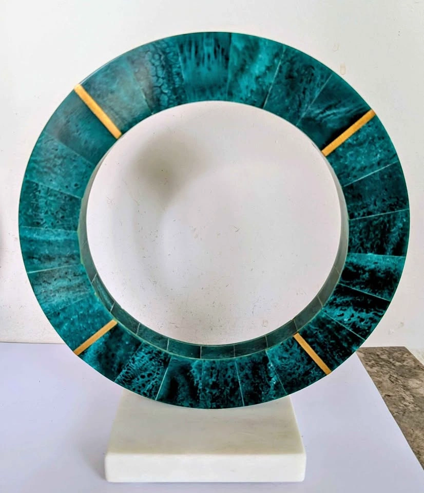 Vibrant Sculpture with Marble Base and Turquoise Circle