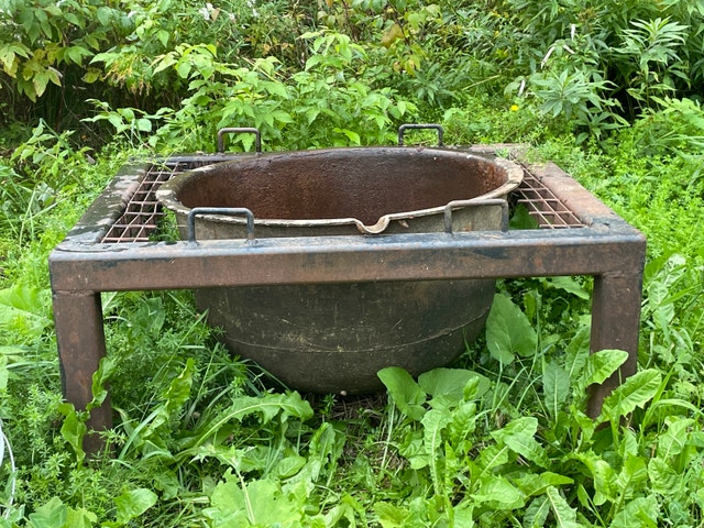Huge Cast-Iron Cauldron with Frame