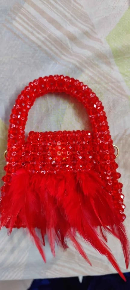 Elegant Red Beaded Crystal HandBag with Crystal Sling - HandMade - photo 2