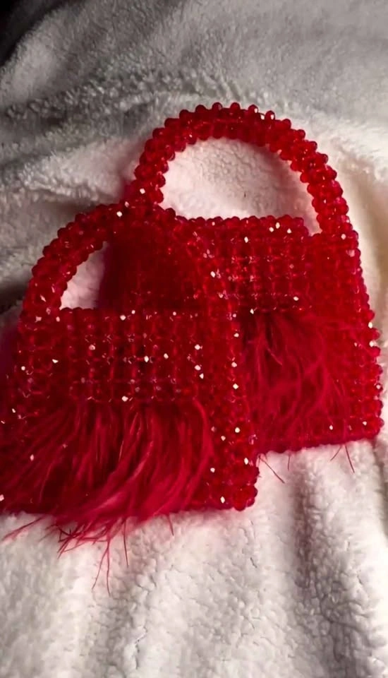 Elegant Red Beaded Crystal HandBag with Crystal Sling - HandMade - photo 3