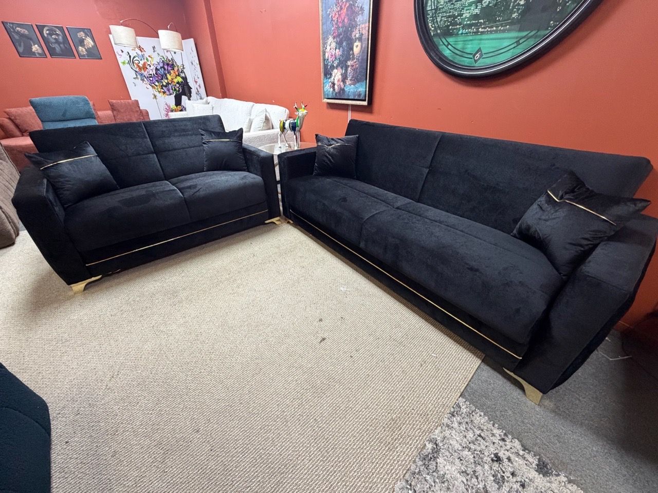 Black Velvet Sofa and Loveseat Set