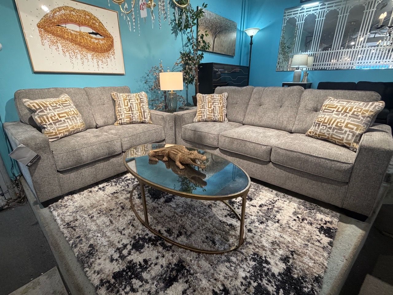 Gray Fabric Sofa and Loveseat Set