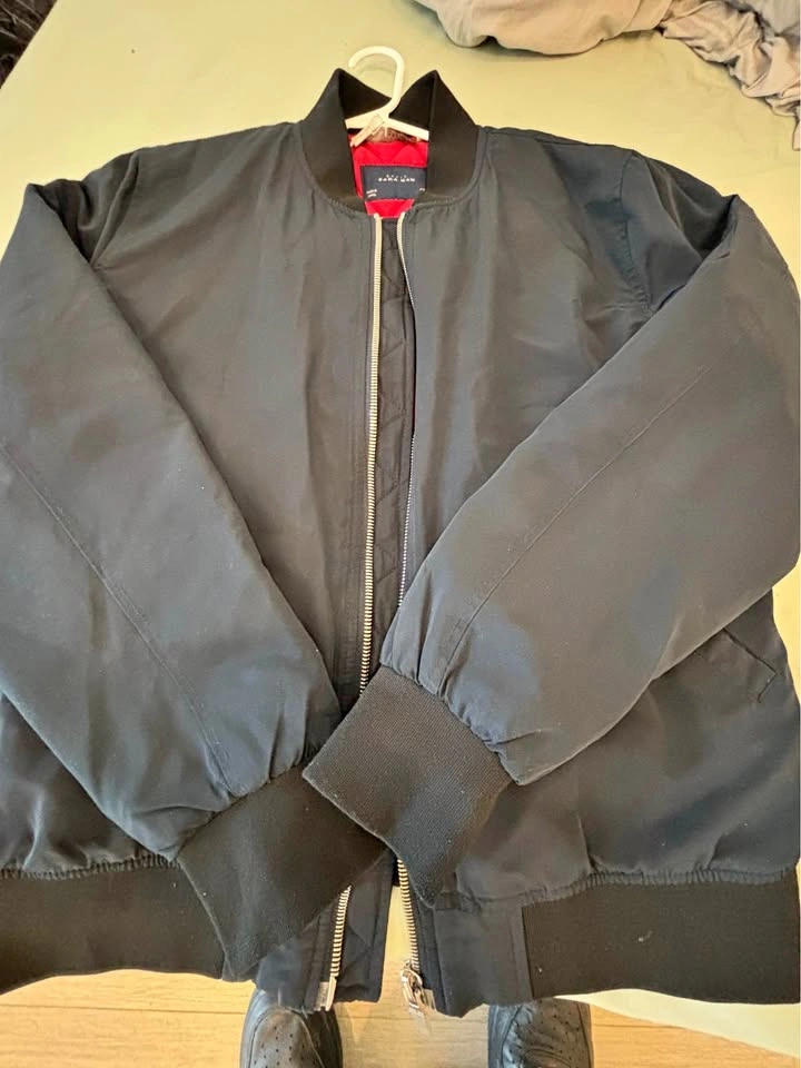 Zara Man Black Bomber Jacket Red Quilted Lining