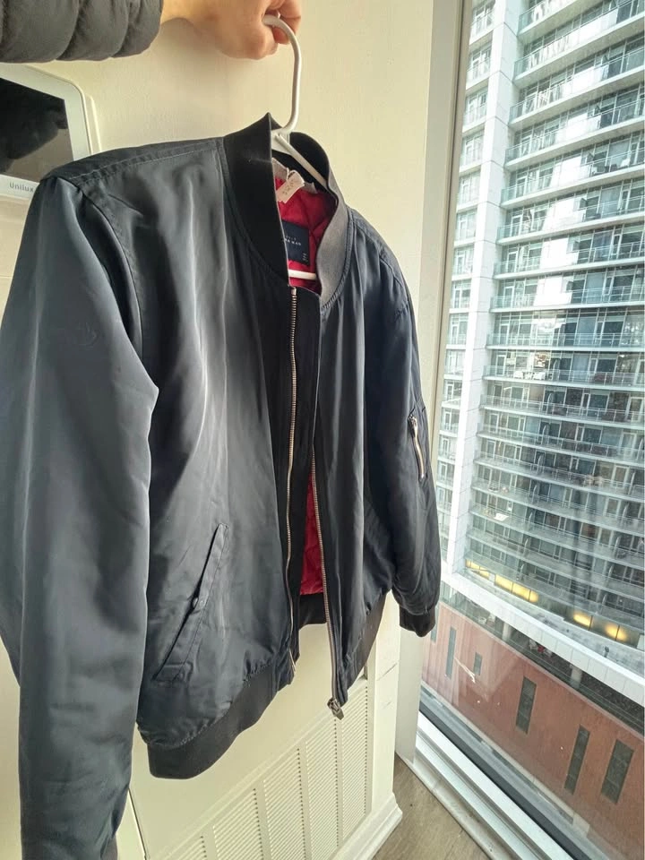 Zara Man Black Bomber Jacket Red Quilted Lining - photo 4