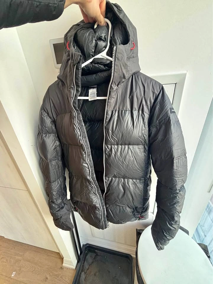 Black Puffer Winter Jacket with Hood Medium Size
