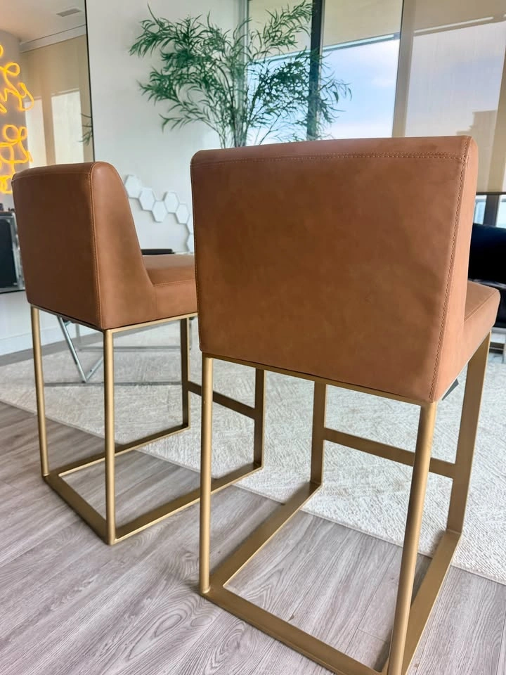 Set of 2 Cognac Faux Suede Bar/Dining Chairs - photo 3