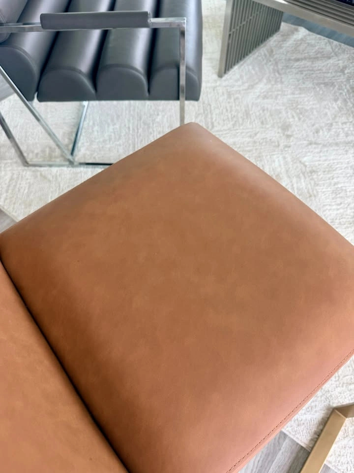 Set of 2 Cognac Faux Suede Bar/Dining Chairs - photo 4