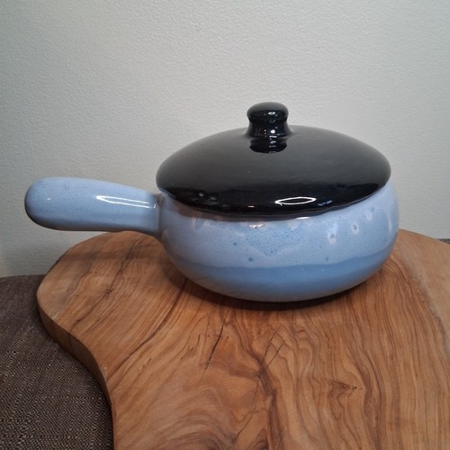 Artisan Blue Drip Glaze Ceramic Soup Bowl with Lid