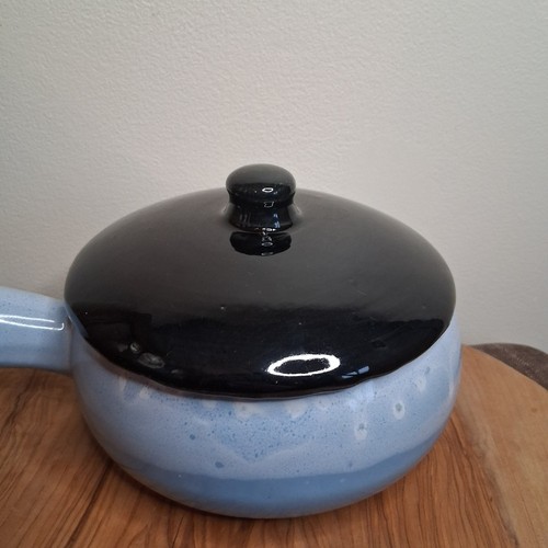 Artisan Blue Drip Glaze Ceramic Soup Bowl with Lid - photo 3