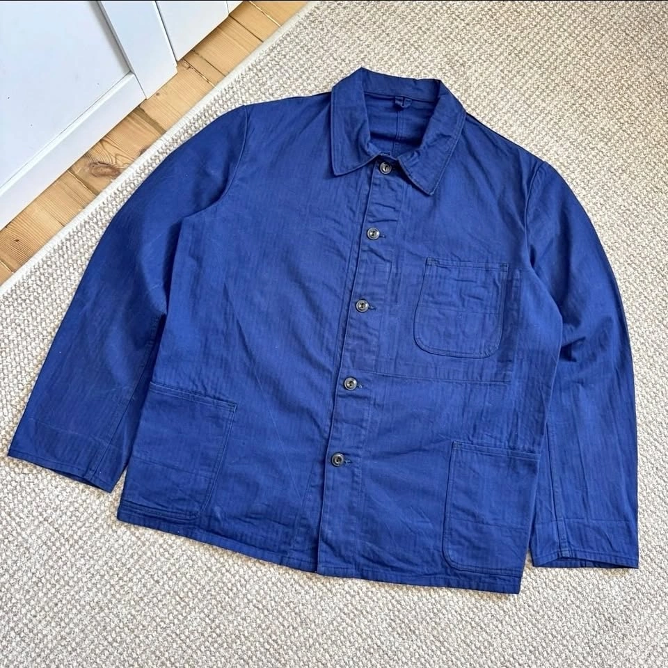 Vintage Herringbone HBT Twill French Navy Blue Chore Jacket