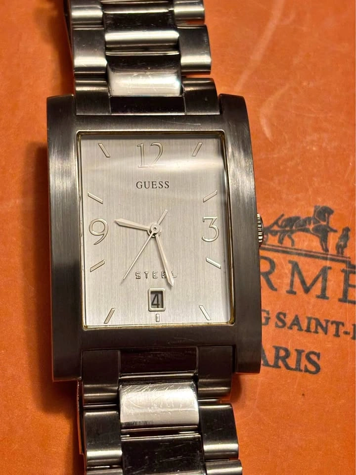 Never used GUESS Steel Men's tank watch, new battery