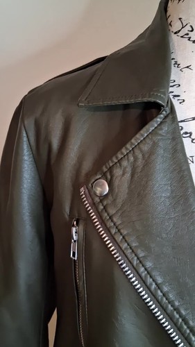 Forever 21 Olive Green Faux Leather Moto Biker Jacket - photo 2