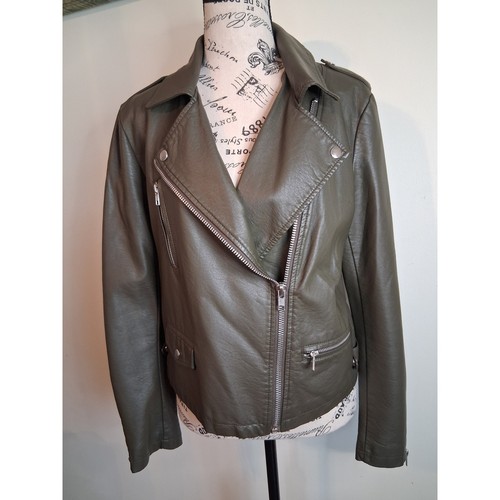 Forever 21 Olive Green Faux Leather Moto Biker Jacket - photo 3