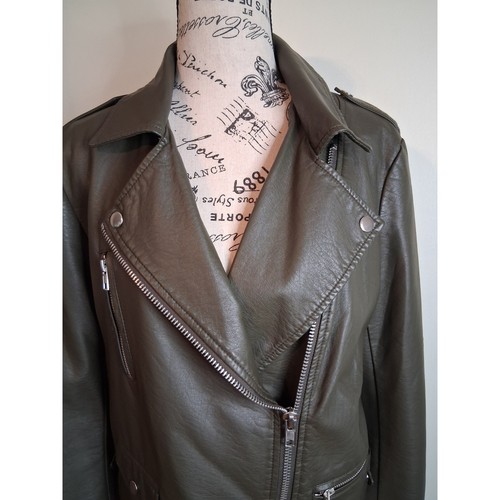 Forever 21 Olive Green Faux Leather Moto Biker Jacket - photo 4