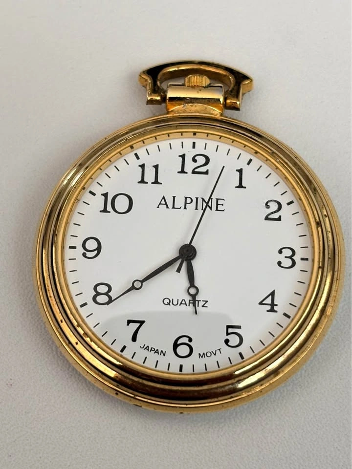Alpine Quartz Pocket Watch, new battery, gold plated. 38.5mm siz