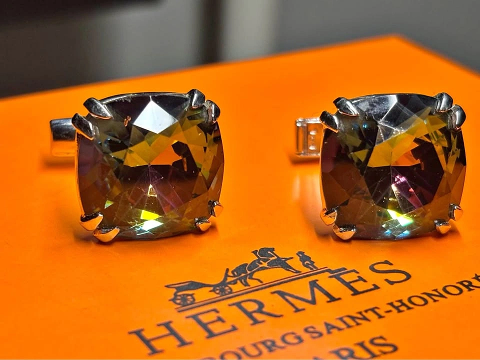 Vintage gold plated Cushion-Cut Gemstone Cufflinks