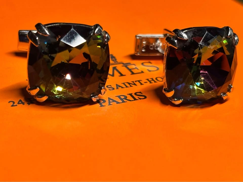 Vintage gold plated Cushion-Cut Gemstone Cufflinks - photo 2