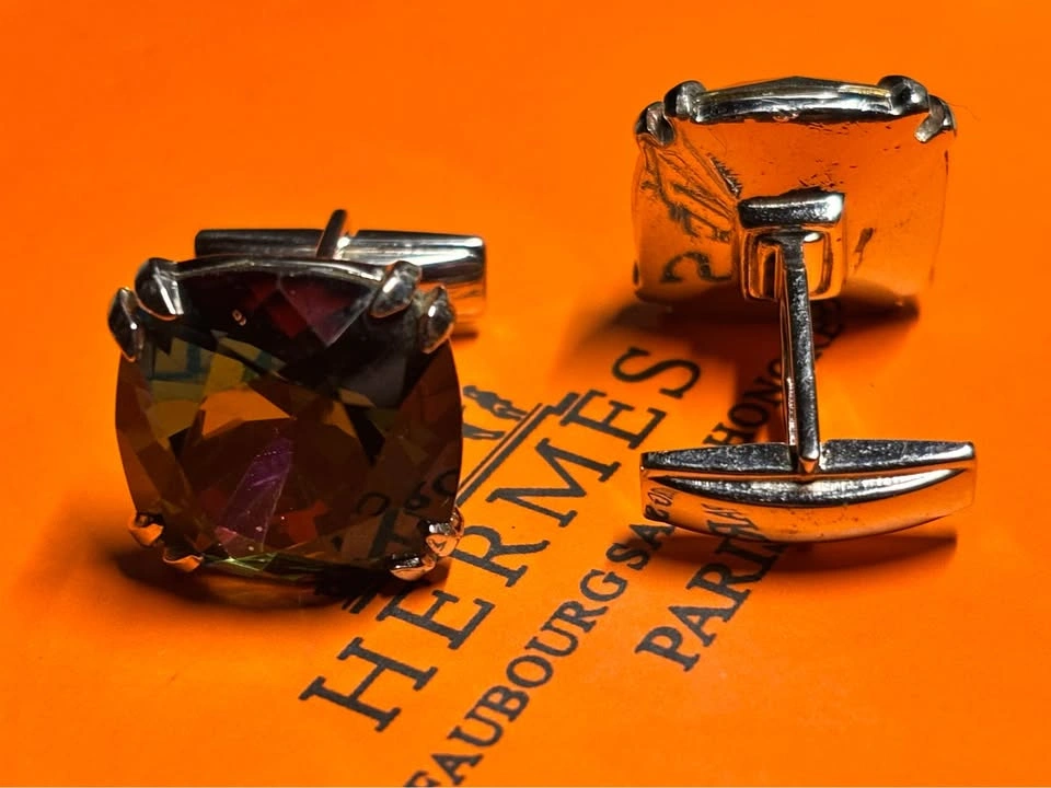 Vintage gold plated Cushion-Cut Gemstone Cufflinks - photo 3