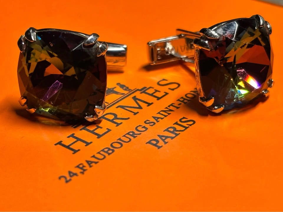 Vintage gold plated Cushion-Cut Gemstone Cufflinks - photo 4