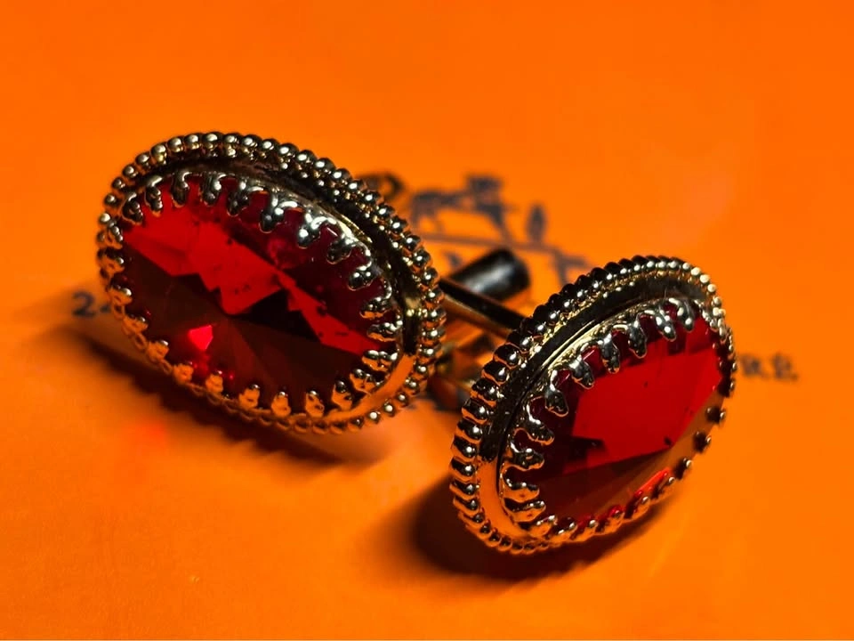 Gold-Toned Red Gemstone Cufflinks - photo 2