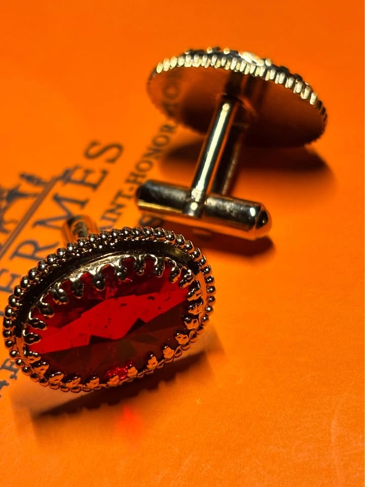 Gold-Toned Red Gemstone Cufflinks - photo 3