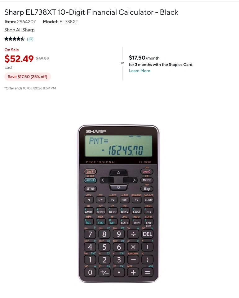 Sharp EL738XT Financial Calculator - photo 2