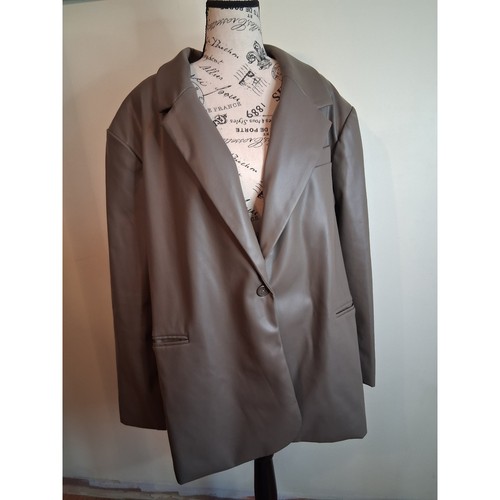 Design Lab Womens 3X Faux Leather Oversized Blazer Taupe