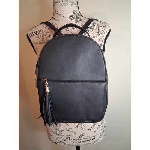 Ardene Black Faux Leather Mini Backpack Saffiano Texture