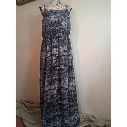 Dex Womens Black White Abstract Print Elastic Waist Maxi Dress
