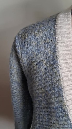 RD Style Blue White Marled Metallic Puff Shoulder Cardigan - photo 2