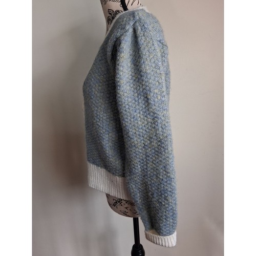 RD Style Blue White Marled Metallic Puff Shoulder Cardigan - photo 4