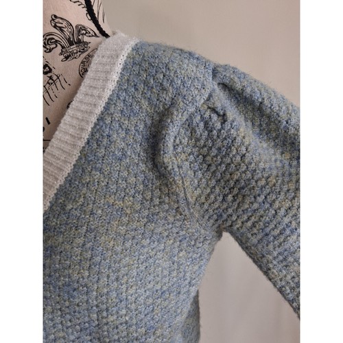 RD Style Blue White Marled Metallic Puff Shoulder Cardigan - photo 5