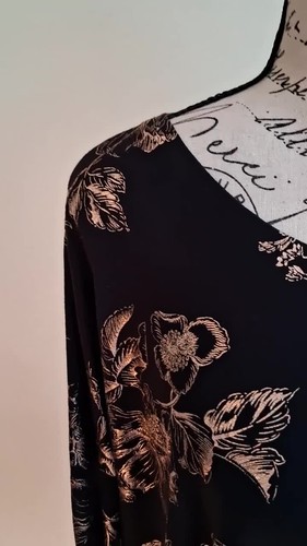 Kim & Cami Womens Black Rose Gold Floral Foil Dolman Top M - photo 2